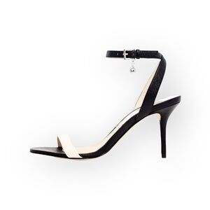 Michael Kors ᪥ Bridget Saffiano Leather Stiletto Ankle Strap Sandal ᪥ B+W ᪥ 10M